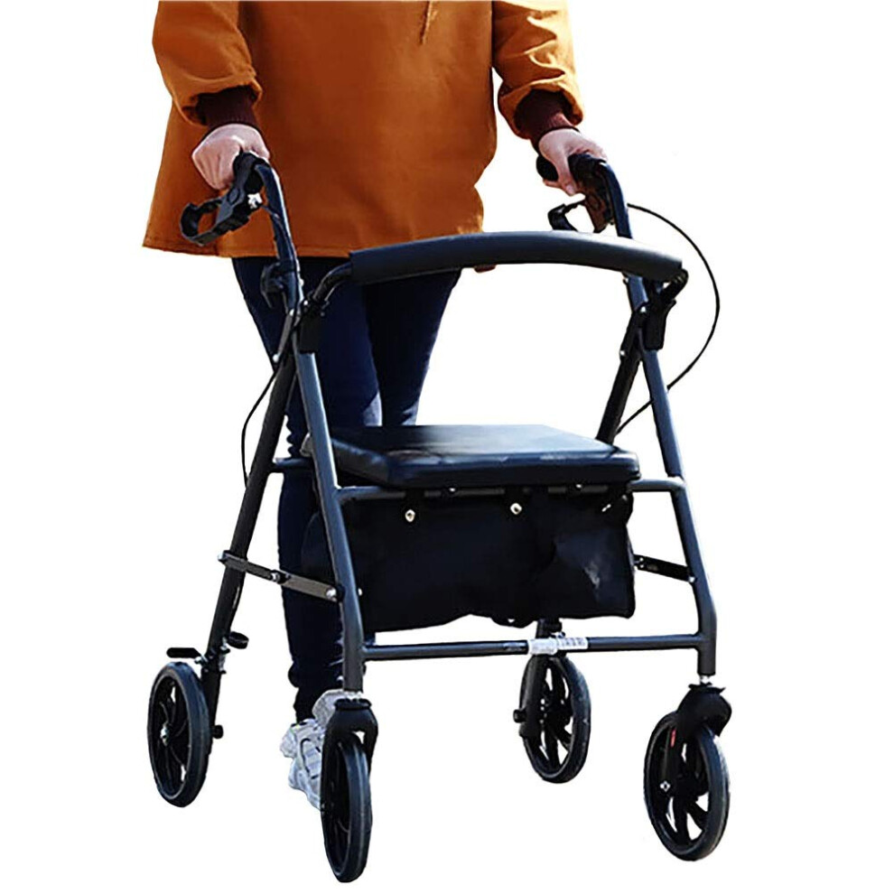 Foldable Adjustable Rollator Walker for Seniors with Wide Comfort Seat, 8 Inch Wheels and Basket