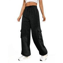 Pantalon de Jogging Cargo pour Femme, Ample, Polaire, Jambes Larges, Élastique, Taille Haute, Décontracté, pour L'Automne et la Randonnée Noir XXL