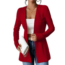 Veste de Costume Décontractée à un Bouton pour Femme, Gaufrée, Ouverte sur le Devant, Manches Longues, pour le Travail et le Bureau Rouge S