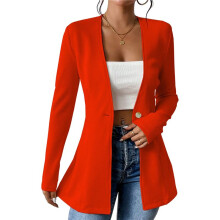 Veste de Costume Décontractée à un Bouton pour Femme, Gaufrée, Ouverte sur le Devant, Manches Longues, pour le Travail et le Bureau Grand Rouge L