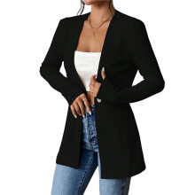 Veste de Costume Décontractée à un Bouton pour Femme, Gaufrée, Ouverte sur le Devant, Manches Longues, pour le Travail et le Bureau Noir L