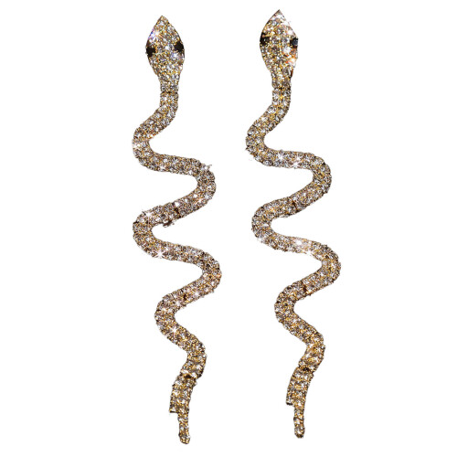 Boucles d'oreilles en forme de serpent en cristal à la mode,-Or