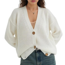 Chaqueta de Punto Grueso Informal de Manga Larga con Abertura Frontal para Mujer (2025) S