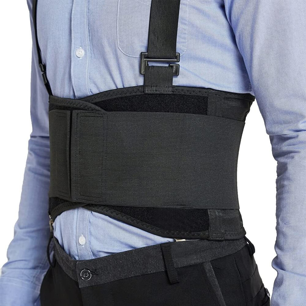 Back Support Belt with Adjustable Lumbar Support and Removable Suspenders for Heavy Lifting and Pain Relief (BlackMedium)