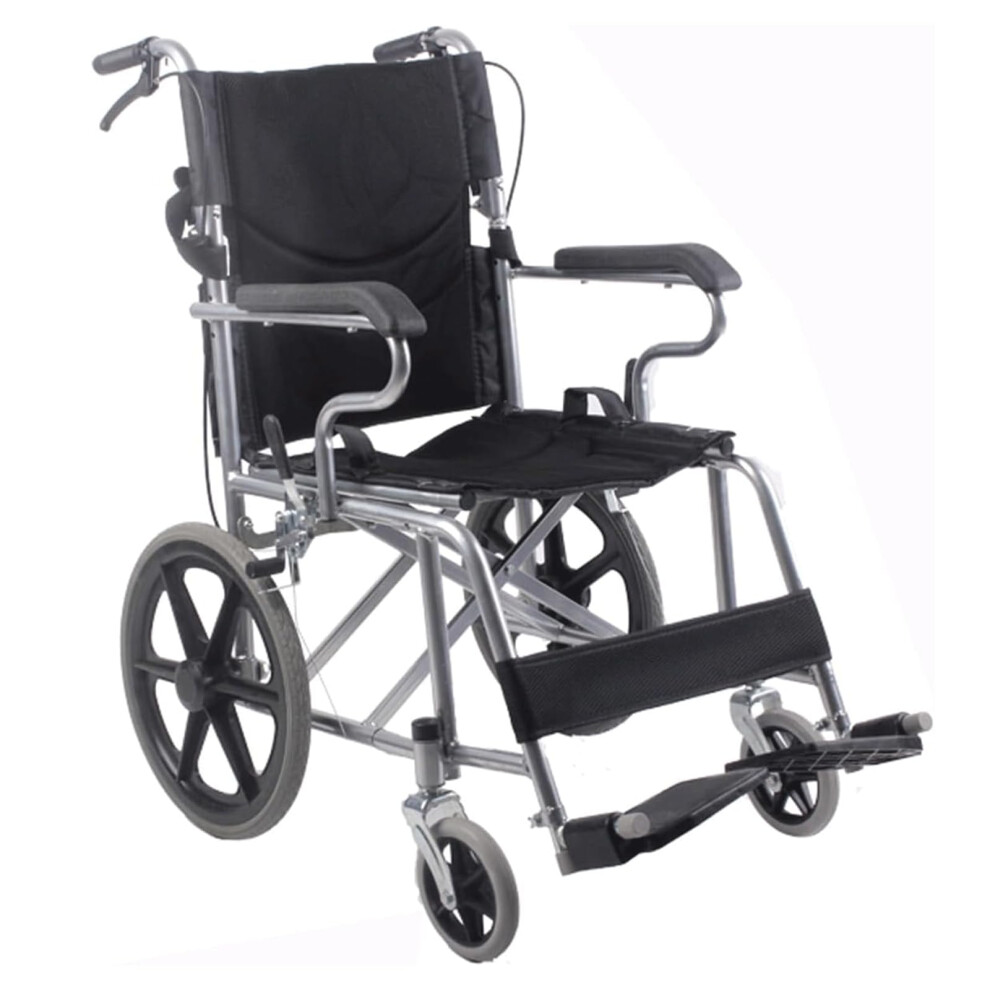 Lightweight Transport Wheelchair with Dual Handbrakes Ergonomic Seat Foldable Carbon Steel Frame
