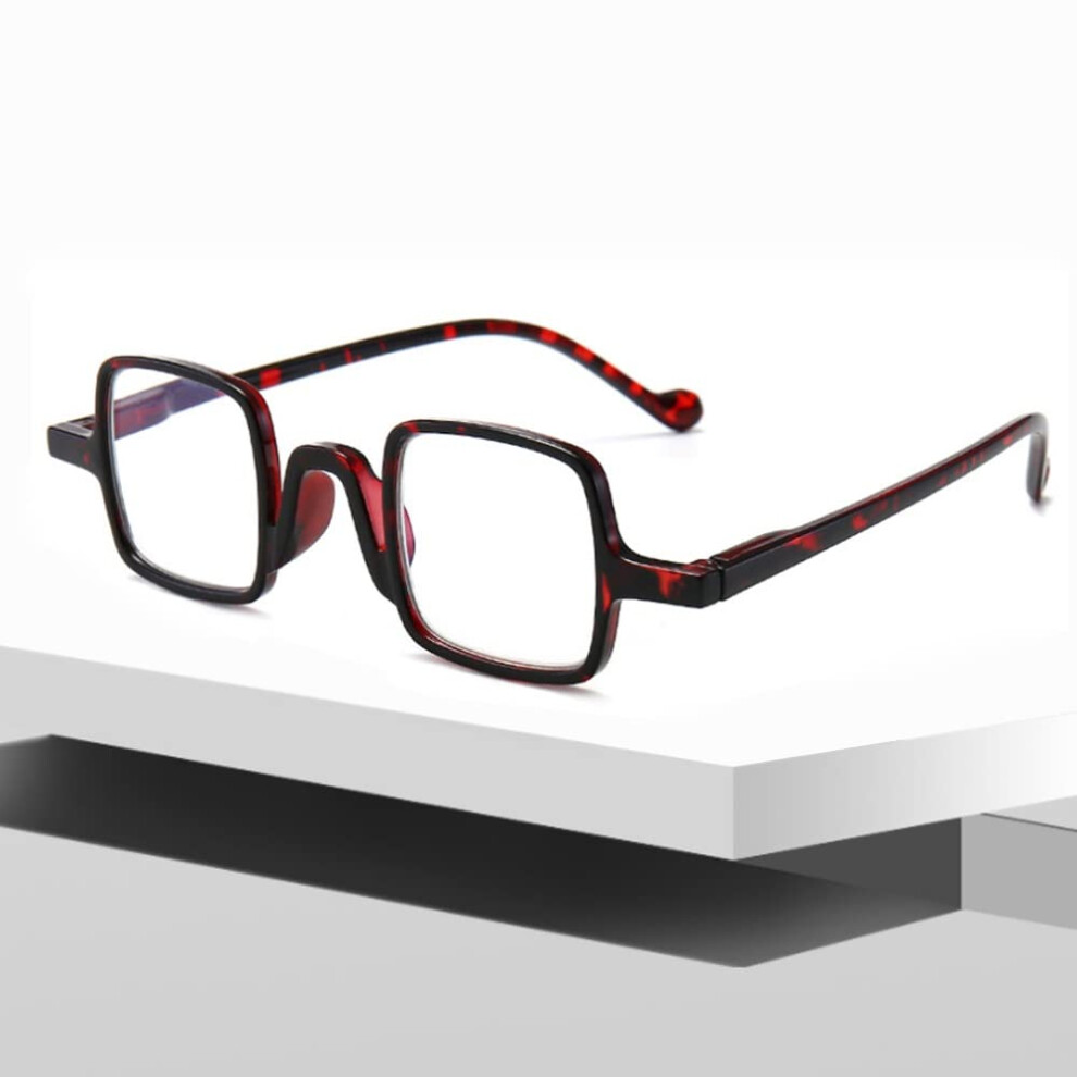 Red Oversized Reading Glasses 1.0X Vintage Square Computer Readers With Spring Hinge Comfort