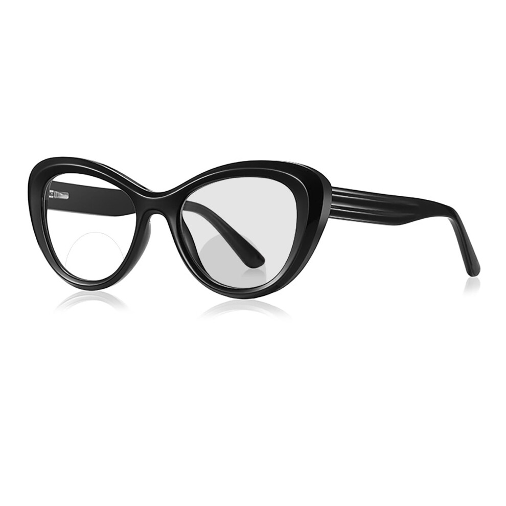 Black Photochromic Bifocal Cat Eye Reading Glasses For Women With Lenses 2.50X Tr90 Frame