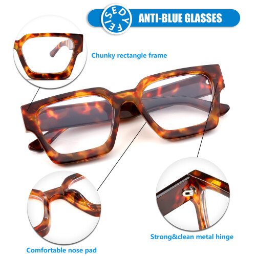 Leopard Frame Blue Light Blocking Glasses Retro 90s Square Style Women 53mm Medium Fit 2