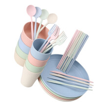 Wheat Straw Tableware Set Eco Friendly Dinnerware for Home and Camping, Lightweight Easy Clean Complete Dining Set