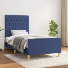 vidaXL sengestel uden madras blå 90x190 cm stof