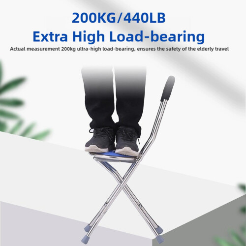 Folding Cane with Seat for Elderly, Lightweight Dual Function Walking Stick Chair with Ergonomic Grip 2