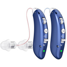 Rechargeable Digital BTE Hearing Aids for Seniors with Noise Reduction, Adjustable Volume Control, Blue