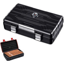 Lockable Travel Cigar Humidor Box, UltraLight Protective Storage Case, Sleek Black Gift Design