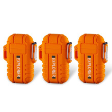 Electric Arc Lighter 3 Pack Orange USB Rechargeable Windproof Waterproof Plasma Lighter for Camping BBQ Candle