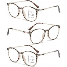 3 Pack Blue Light Blocking Progressive Reading Glasses 3.0x Silver Round Computer Readers