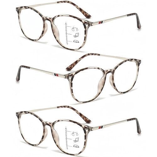 3 Pack Blue Light Blocking Progressive Reading Glasses 3.0x Silver Round Computer Readers