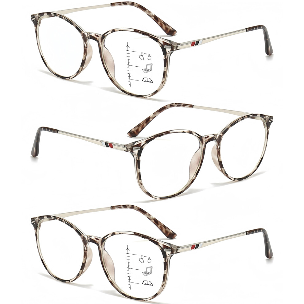 Blue/Light/Silver 3 Pack Blocking Progressive Reading Glasses 3.0X Round Computer Readers