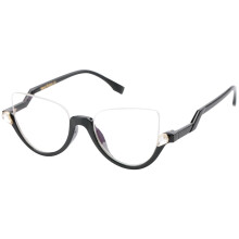 Shiny Black Semi Rimless Cat Eye Reading Glasses for Women +1.75 Magnification Clear Vision
