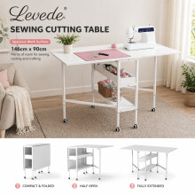 Levede Folding Sewing Table Adj. Height & Storage