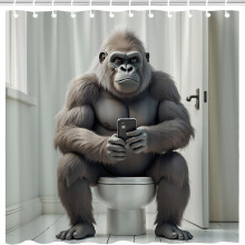 Black and White Gorilla Shower Curtain 47x70 Funny Gorilla Squatting on Toilet Waterproof Fabric Bathroom Decor with Hooks