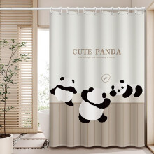 Cute Panda Waterproof Shower Curtain Set with Punch Installation, Quick Dry and Easy Clean Design
