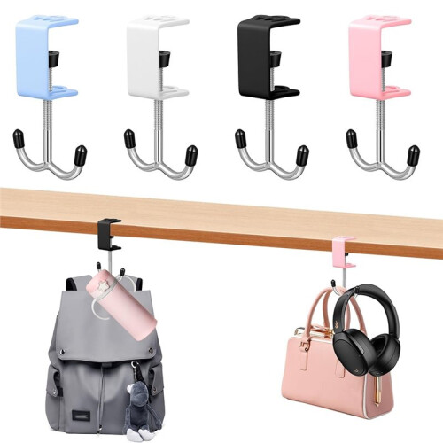 4-Pack Detachable Movable Hook Adjustable Hooks for Table & Desk, Double-Hook Heavy-Duty Bag Holder 2