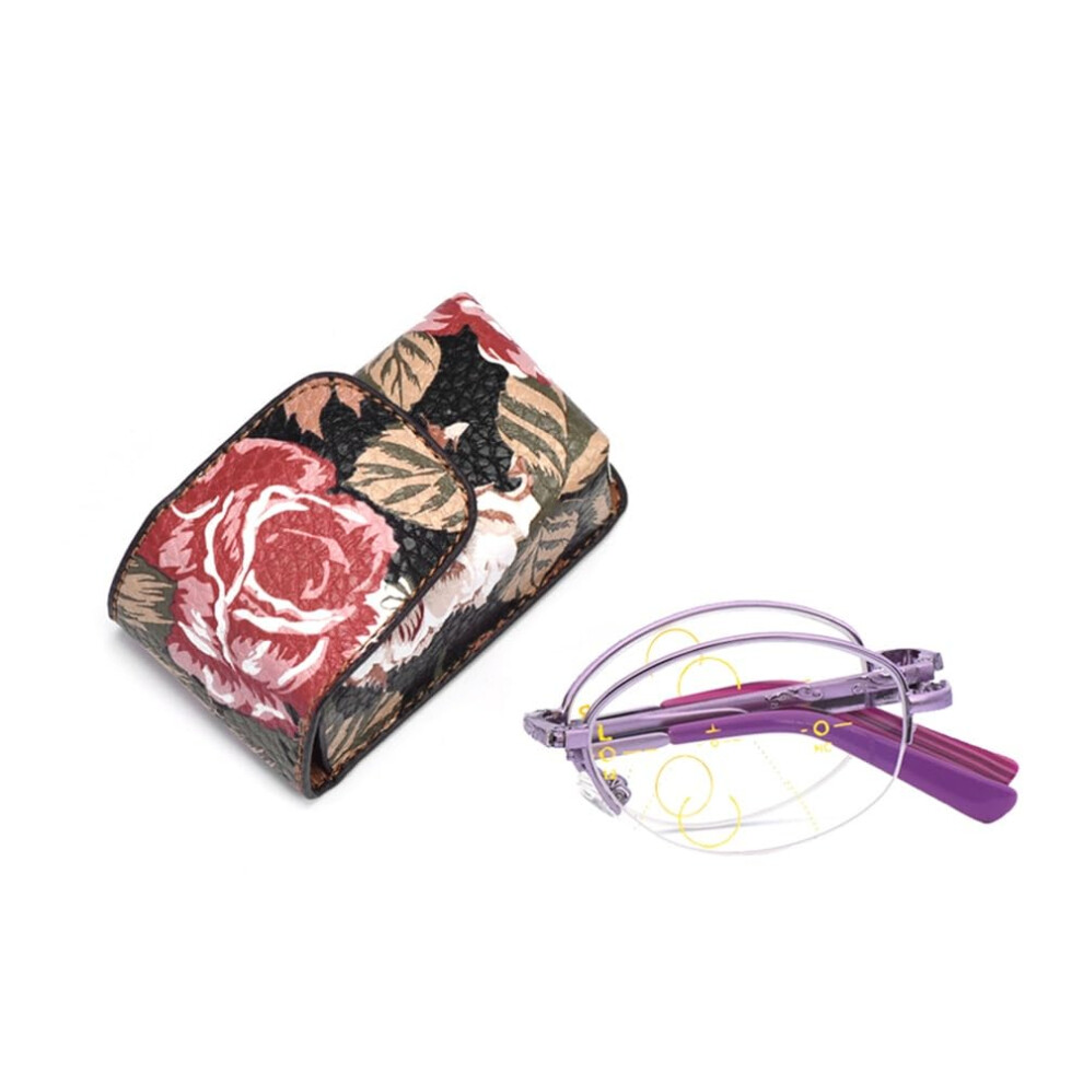 Purple Progressive Reading Glasses For Women +3.0, Foldable Multifocus Metal Frame Readers