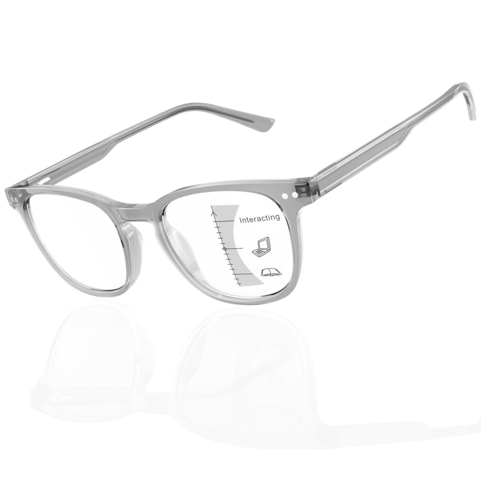 Grey Progressive Reading Glasses For Men No Line Photochromic Bifocal +2.25 Frame Spring Hinge