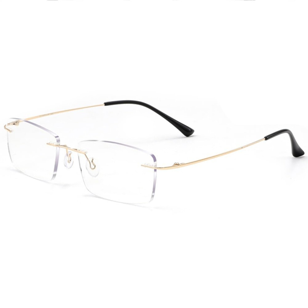 Rimless Rectangle Reading Glasses +2.5 Gold Frame for Men and Women, HD Clear Vision Lightweight Readers
