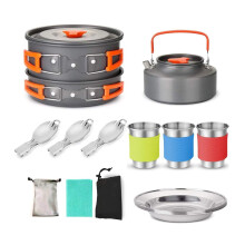 Camping Cookware Set for Backpacking, Lightweight MultiPiece Kit with Kettle, Pan and Carry Bag