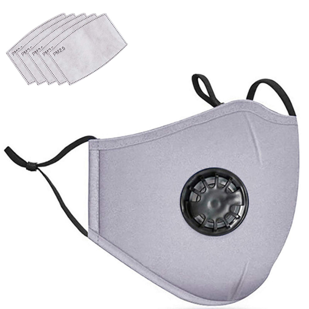 Reusable Cotton Face Mask With Breathing Valve And 5 Filters, Washable Dust Protection Fit 9351714918466