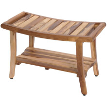 30' Teak Shower Bench with Storage Shelf and Adjustable Foot Levelers for Indoor Outdoor Use
