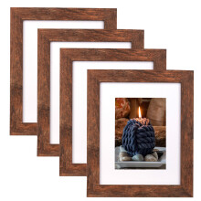 11x14 Brown Wood Picture Frame with 8x10 Mat – Set of 4