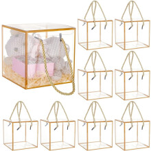 10 gennemsigtige gaveæsker 12x12x12 cm med guld blonder &