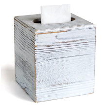 Rustic White Wood Tissue Box Cover with SlideOut Bottom, Decorative Cube Holder for Bathroom and Home Decor