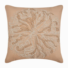 Housse de coussin Euro Sham 66 x 66 cm, taie d'oreiller en lin beige, motif oursins et perles, style plage - Compatible avec les oreillers de 65 x 65