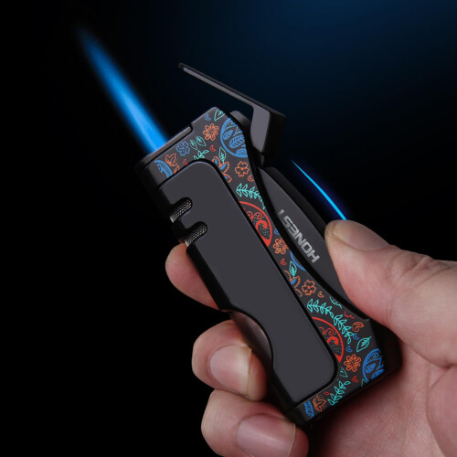 Windproof Refillable Torch Lighter with Adjustable Jet Flame and Cigar Punch TLBlack 2