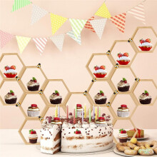 Présentoir à Cupcakes Hexagonal en Forme de Nid D'Abeille (12 Pièces), en Bois, Idéal pour une Baby Shower ou un Anniversaire (Garçon/Fille)