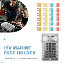12V 12 Way Marine Fuse Block Fuse Panel with Ground & 12 Volt Fuse Box for Car Automotive Boat RV RZR