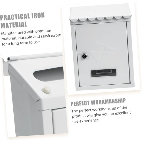 Modern Wall Mounted Mailbox, Lockable Metal Mail Box for Home Exterior, White Iron Secure Design 2