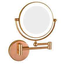 Wall Mounted Makeup Mirror 8 Inch LED Lighted Vanity Mirror with Touch Control, TwoSided 360 Swivel Extendable Arm, Plug Operated Rose Gold