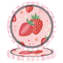 Strawberry Paper Plates 7 Inch 50 Pack, Disposable Dessert Plates with Cheerful Pattern for Birthday or Baby Shower