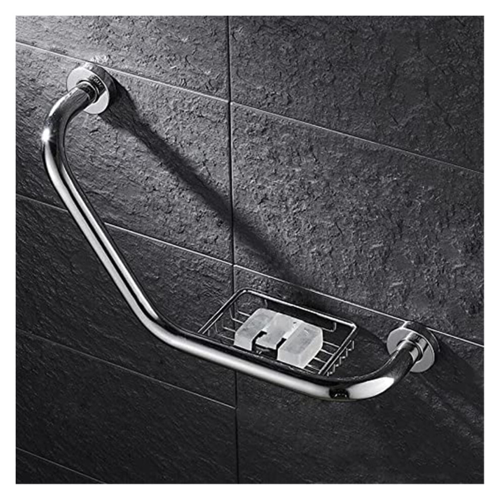Bathroom Grab Bar 304 Stainless Steel Shower Safety Rail with Soap Dish Ergonomic Secure Grip for Elderly