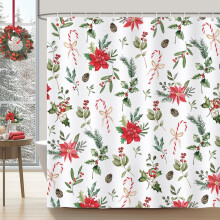 Red Poinsettia Christmas Shower Curtain 72x72 Waterproof Polyester with Hooks Holiday Bathroom Decor