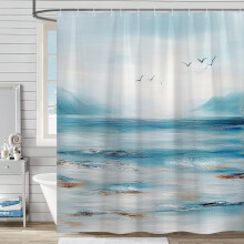 Blue Teal Ocean Shower Curtain Set Waterproof Fabric Coastal Beach Bathroom Decor 72x78 Inch