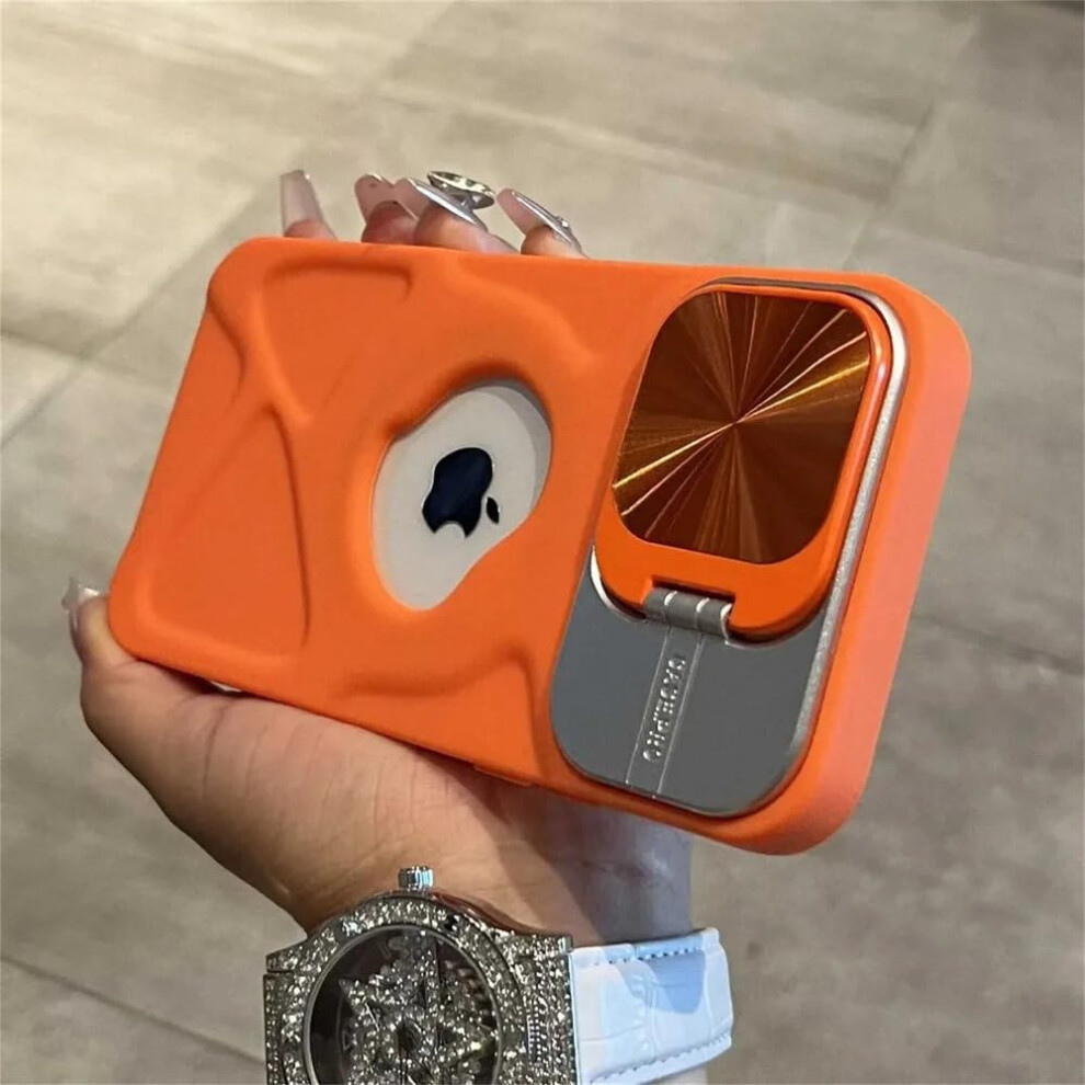 Magnetic Silicone Case For Iphone 15 Pro Max With Kickstand, 360 Protection, Matte Cover Orange 9310869724919