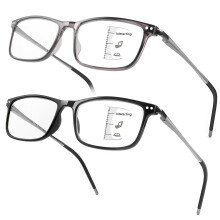 Progressive Reading Glasses for Men 2.0x Blue Light Blocking Multifocus Readers with Lightweight Aluminum Frame and Grey Black Finish