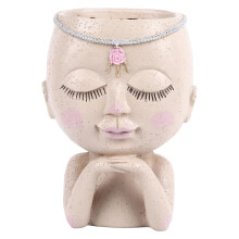 Face Planter Pot with Closed Eyes, Large Opening Ceramic Succulent Planter for Indoor Outdoor Decor