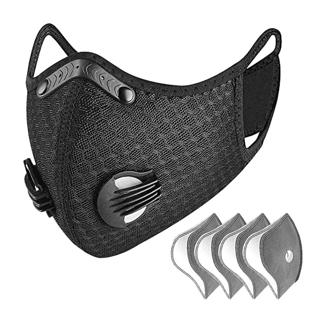 Reusable Face Mask With Breathing Valve And Replaceable Filters, Adjustable Black Dust Mask For Running And Cycling 9351714920698