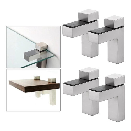 4St Solid Metal Justerbar Trä/Glas Hylla VäGgfäSte, Borstad Silver 2